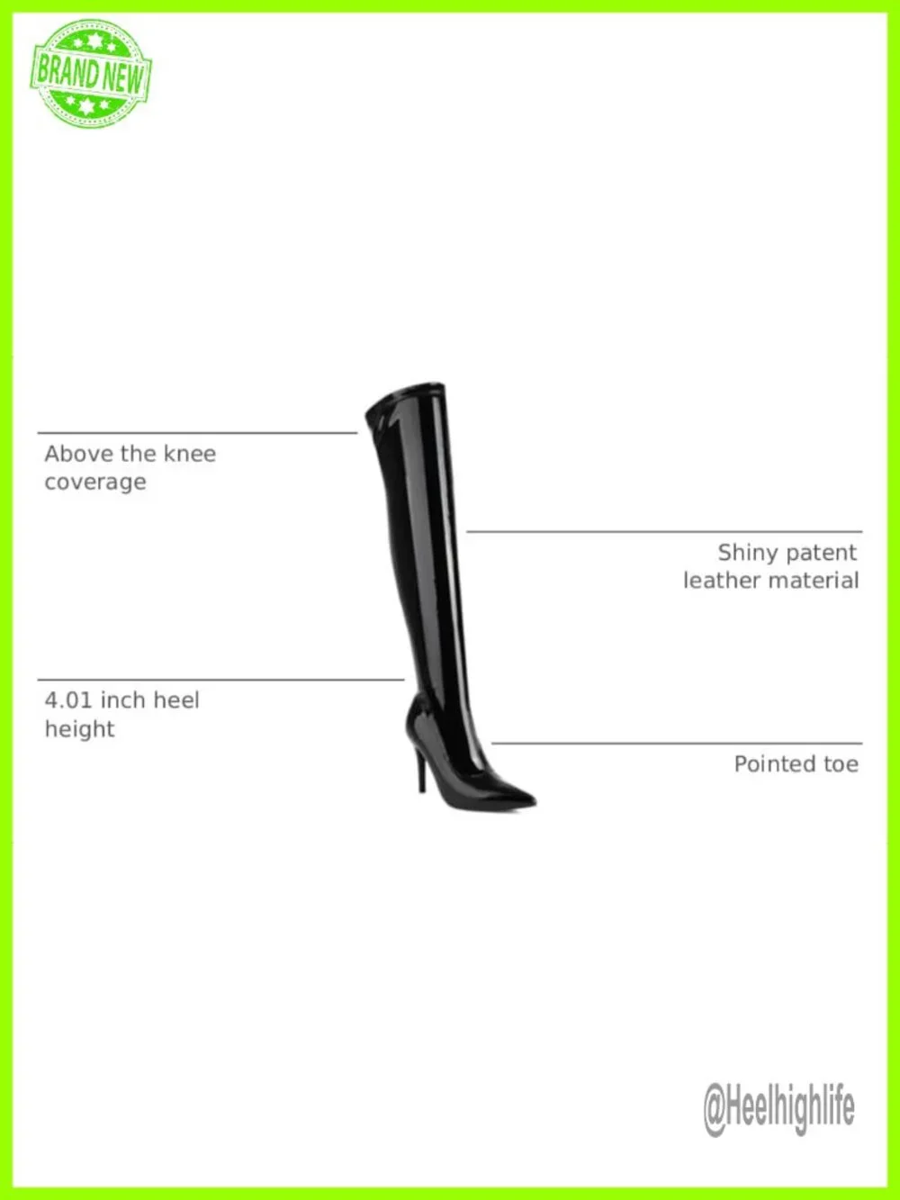Shiny Patent Leather Pointed Toe Stiletto High Heel Over the Knee Boots